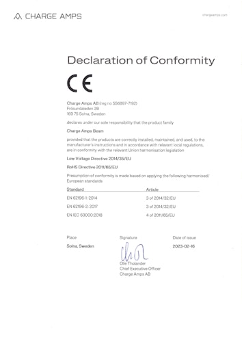 Beam Laddkabel EU Declaration of Conformity (EN)