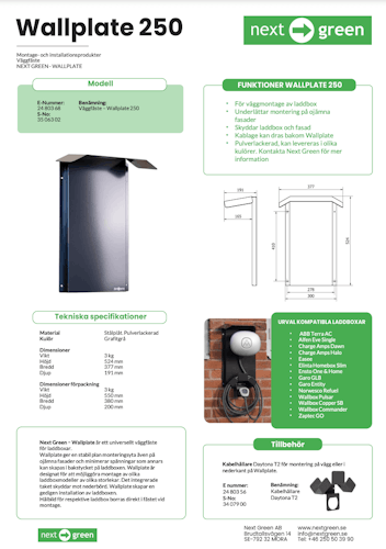 Next Green Wallplate 250 produktblad (SE)