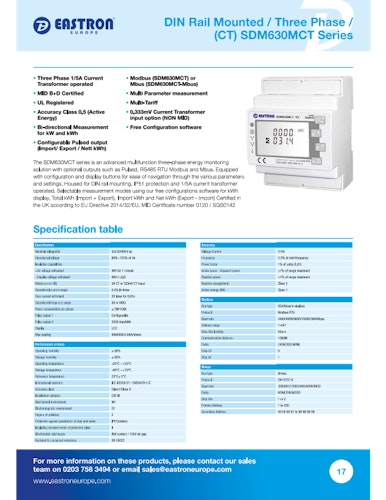 Eastron Energimätare SDM630MCT-MV datablad (EN)
